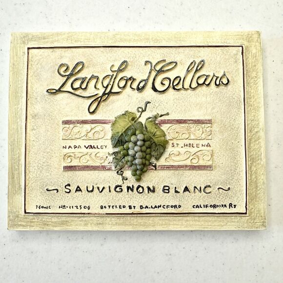 Langford Cellars Plaque Wine Grapes 4.5”x6” Plaque Kitchen Wine Bar Decor - Picture 1 of 4